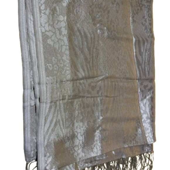 Chico's Shiny Silver Animal Print Wrap - Fringe - Picture 1 of 5